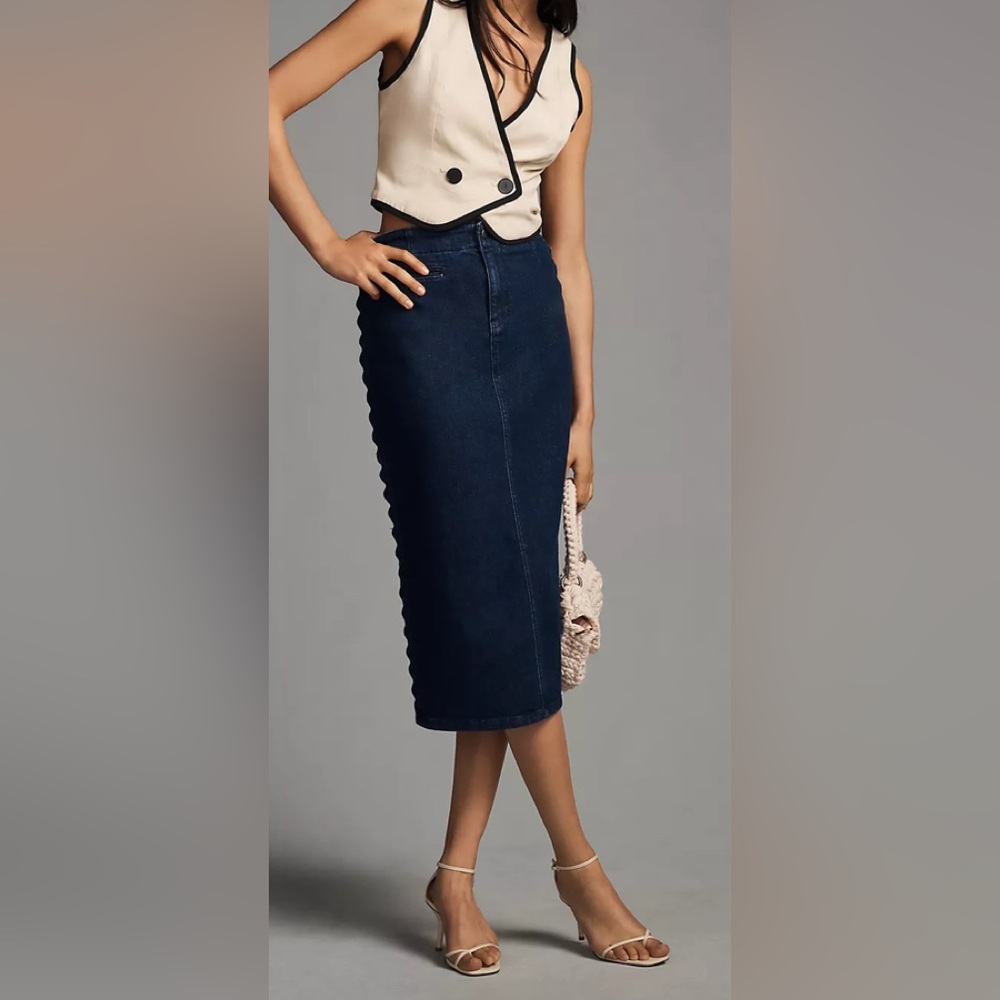 Maeve Slim Scalloped Denim Skirt 10 Anthropologie